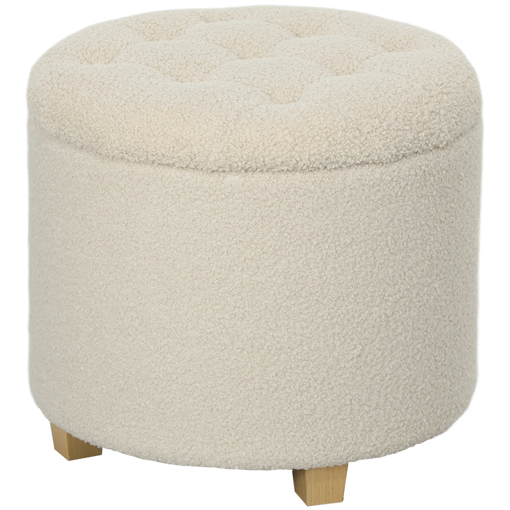 HOMCOM 40.5L Teddy Fleece Storage Ottoman - Cream White
