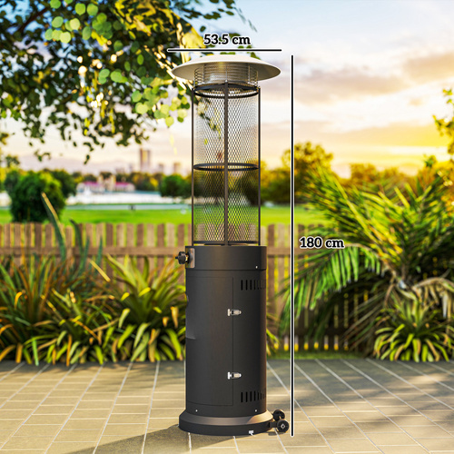 Outsunny 11 KW Freestanding Gas Patio Heater, Adjustable Outdoor Garden Propane Heater with Tip-Over Switch, Wheels, Pulse Ignition, Tank Room with Openable Door, Black