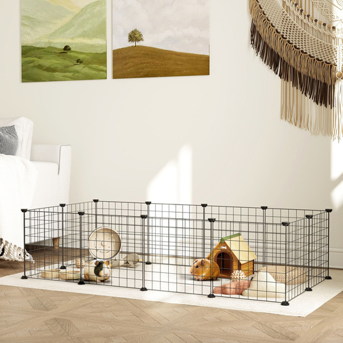 PawHut DIY Pet Playpen Metal Wire Fence 12 Panel Enclosure Indoor Outdoor Guinea Pig Bunny Small Animals Cage Black