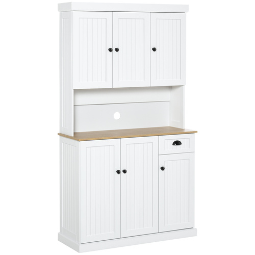 HOMCOM 180cm Freestanding Kitchen Cabinet, Modern Storage Cupboard with Open Countertop, Drawer and 6 Doors, White