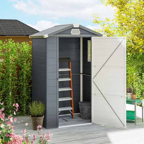 Outsunny 4.4ft x 3.3ft size Aluminium Frame and Plastic Wall Shed, with Foundation - Grey