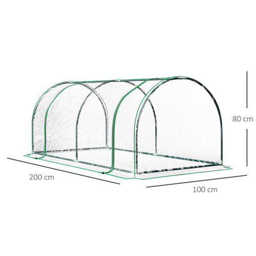 Outsunny Tunnel Greenhouse Green Grow House for Garden Outdoor, Steel Frame, PVC Cover, Transparent, 200 x 100 x 80cm