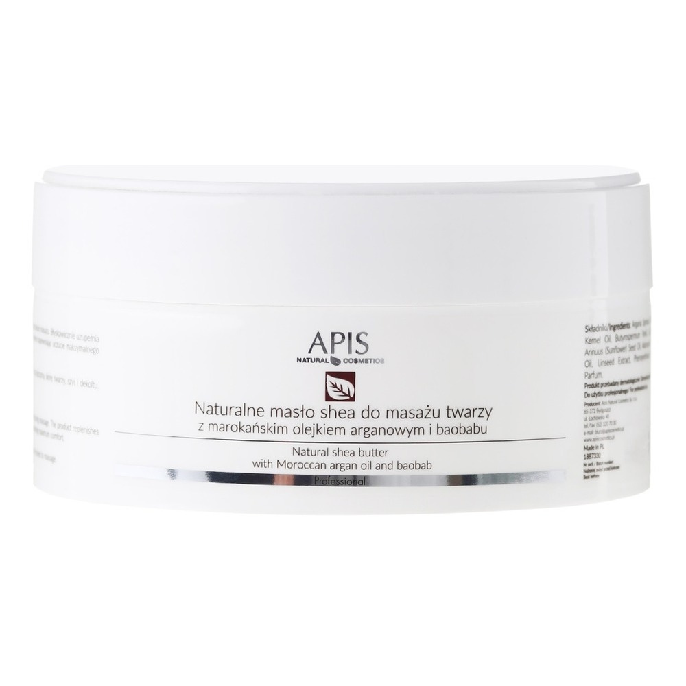 Apis Professional Natural Shea Butter for Facial Massage with Moroccan Argan Oil and Baobab for Very Dry Skin 100g