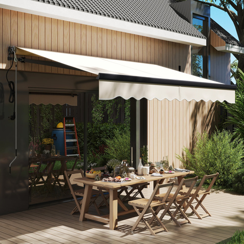 Outsunny 2.5 x 3m Electric/Manual Awning, with Remote - Beige