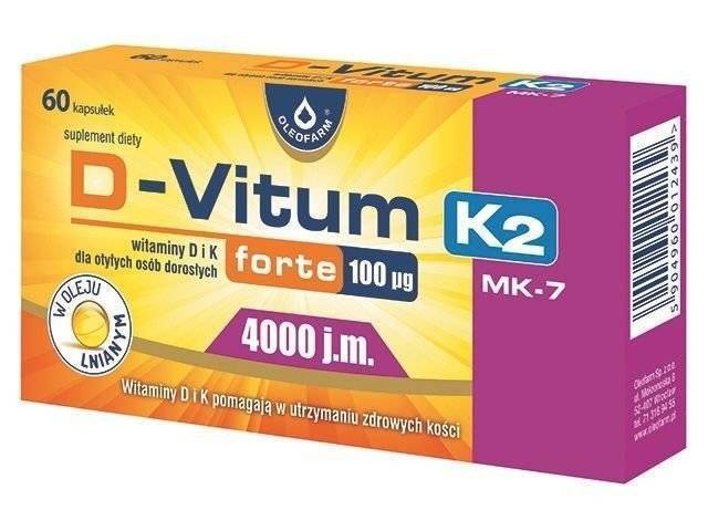 D-Vitum Forte 100 µg K2 (4000 j.m.) Dla Osób Dorosłych Zdrowe Kości 60kaps.