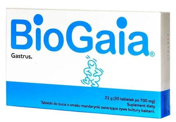 BioGaia Gastrus Bakterie Kwasu Mlekowego o Smaku Mandarynkowym Wsparcie Układu Pokarmowego 30 Tabletek