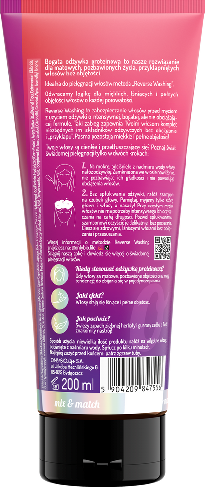 OnlyBio Reverse Washing Rich Protein Conditioner for Dull Hair Without Volume 200ml