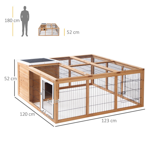 PawHut Rabbit Hutch Outdoor, Guinea Pig House, Bunny Run Cage with Openable Top for 1–2 Rabbits, 123 x 120 x 52cm, Yellow