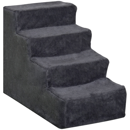 PawHut Four-Step Dog Stairs, with Washable Plush Cover, for High Bed Sofa, Dog Stairs for Small Dog and Cat - Dark Grey