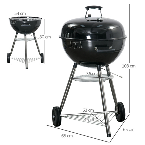 Outsunny Portable Kettle Charcoal Grill - Black