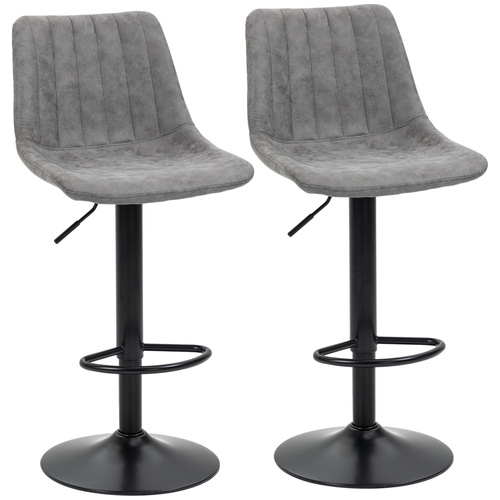 HOMCOM Breakfast Bar Stools Set of 2, 59-80cm Sitting Hight Leather Upholstered Bar Chairs - Grey