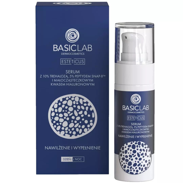 BasicLab Luksusowy Serum Antystarszy z Trehalozą 10% i Peptydem Snap-8 5% - Głębokie Nawilżenie i Odbudowa Bariery, 30 ml