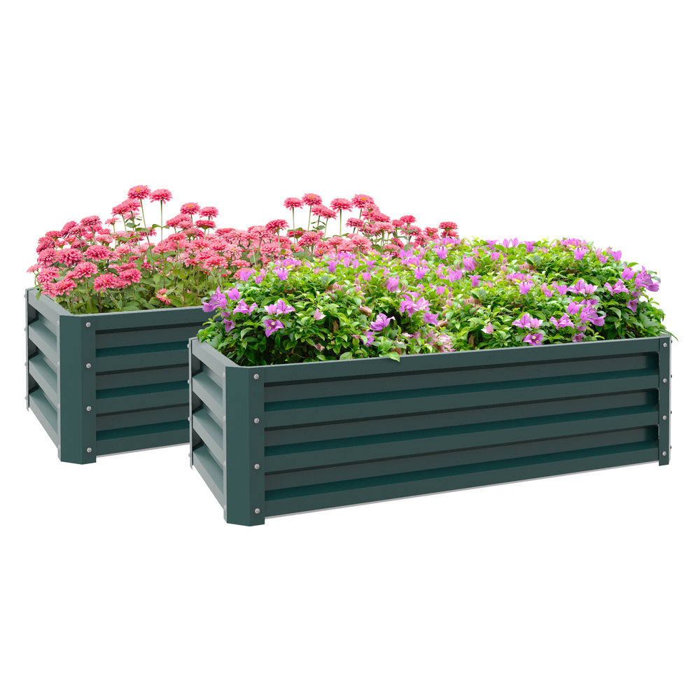 Outsunny Set of Two 110 x 65cm Steel Planter Boxes - Green