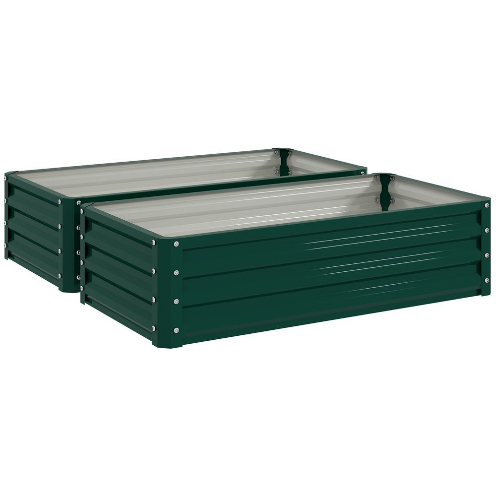 Outsunny Set of 2 Raised Beds for Garden, Galvanised Outdoor Planters for Herbs Vegetables, Use for Patio Balcony, Green