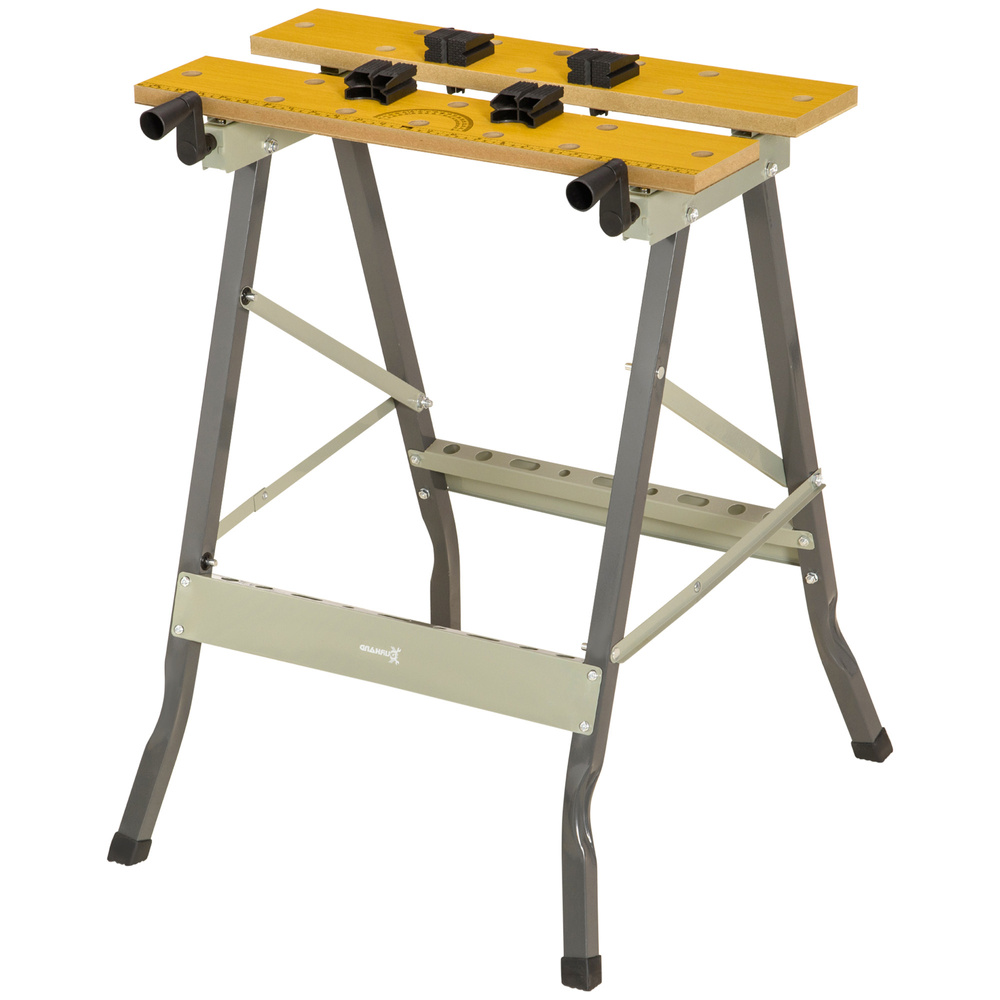 DURHAND 4-in-1 Work Bench, Folding Clamp Table w/ 4 Adjustable Clamping Pegs for DIY Home Garage, Grey