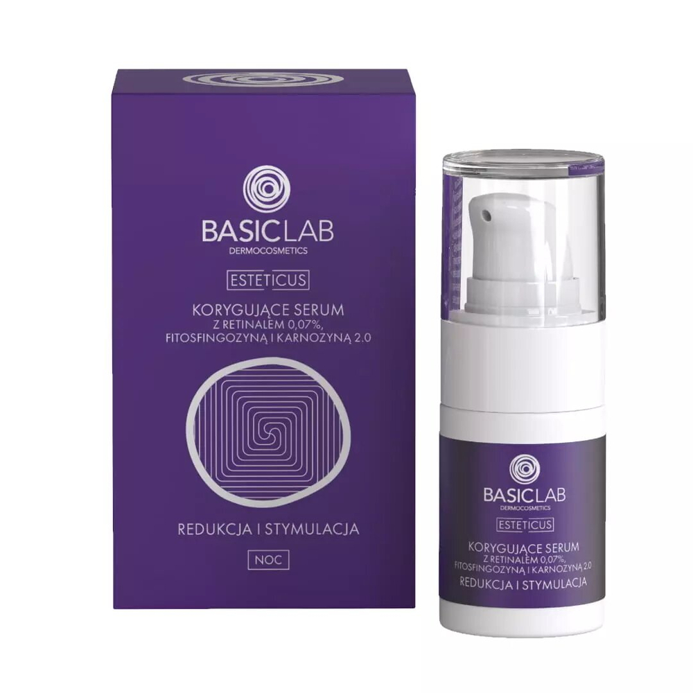 BasicLab Advanced Retinal 0.07% Serum with Phytosphingosine & Carnosine 2.0  Anti-Aging & Acne Solution for Problematic Skin, 15ml