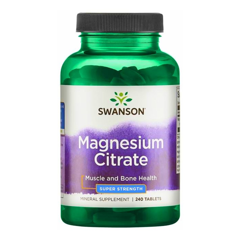 Swanson Magnesium Citrate 225mg Super-Strength Cytrynian Magnezu 240 Tabletek