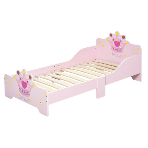 HOMCOM Kids Toddler Bed Princess Crown Theme Safety Side Rails Slats Home Bedroom Furniture Boys Girls 3-6 Years Pink 143 x 73 x 60 cm