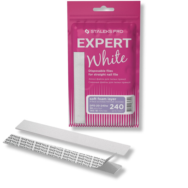 Staleks Pro Expert White Disposable Straight Nail File Refills 240 Grit DFE-20-240w 30pcs