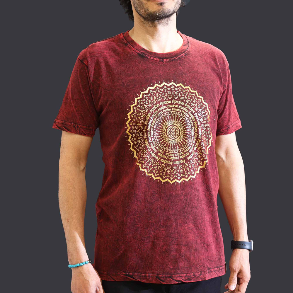 Medium Stone Washed T-Shirt - Mandala - Maroon