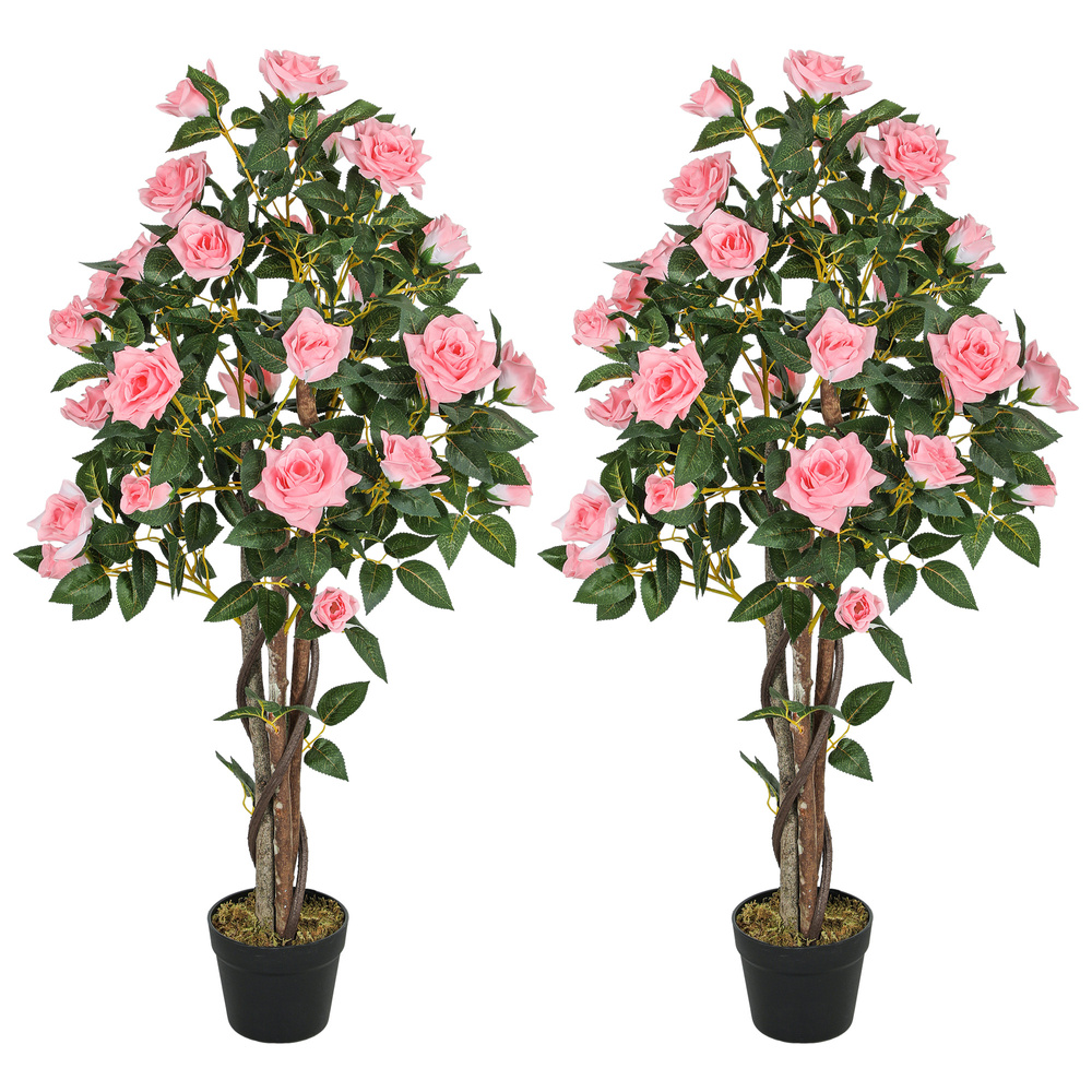 HOMCOM Set of Two Faux Rose Plants, with Pots