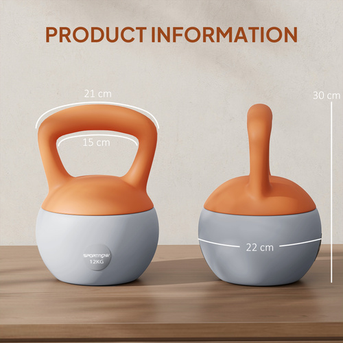SPORTNOW 12KG Soft Kettlebell, Kettlebell with Non-Slip Handle for Home Gym, Weight Lifting, Strength Training, Orange/Grey