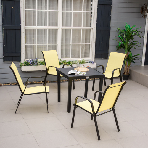 Outsunny Set of Four Stackable Mesh Seat Chairs - Beige