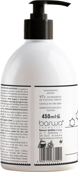 Barwa Pure Calm Nourishing Honey Liquid Soap for Dry Skin 450ml
