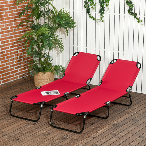 Outsunny Set of Two Folding Sun Loungers - Red
