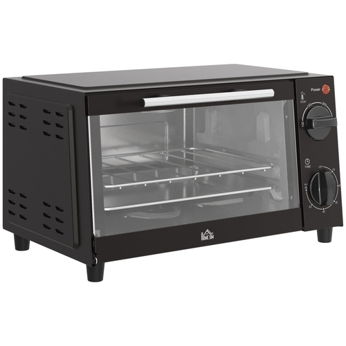 HOMCOM Mini Oven, 9L Countertop Electric Grill, Toaster Oven with Adjustable Temperature, Timer, Dishwasher Safe Baking Tray and Wire Rack, 750W, Black