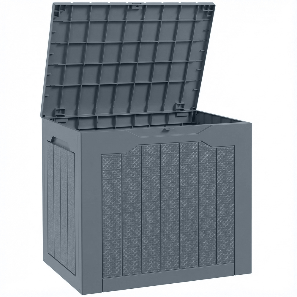 Outsunny 93L Plastic Garden Storage Box, Outdoor Storage Box with Handles, Waterproof Outdoor Storage Container, Light Grey