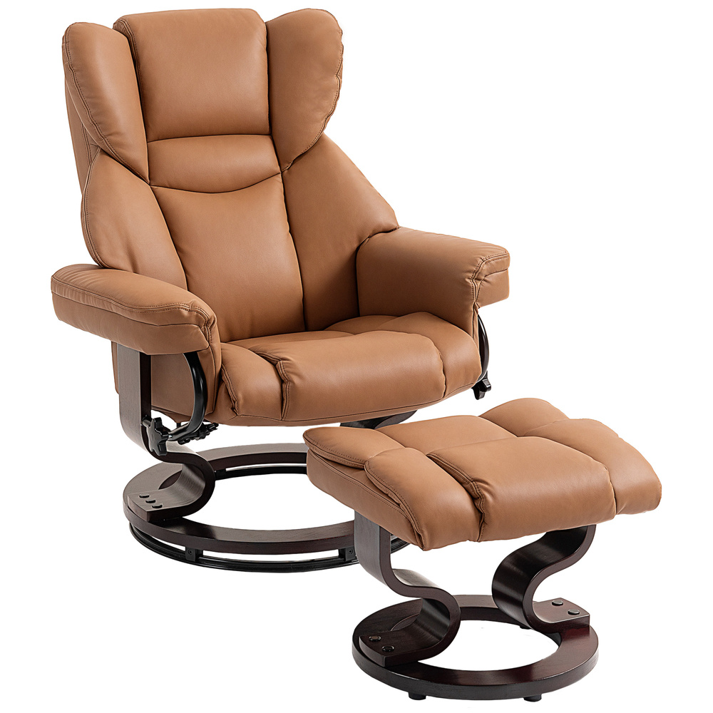 HOMCOM Faux Leather Reclining Chair and Footstool - Brown