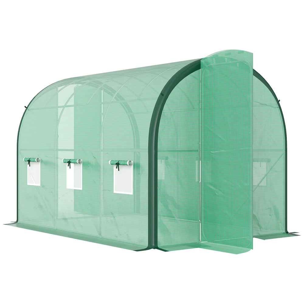 Outsunny 3 x 2 m Polytunnel Greenhouse, with Reinforced PE Cover, Windows and Doors - Green