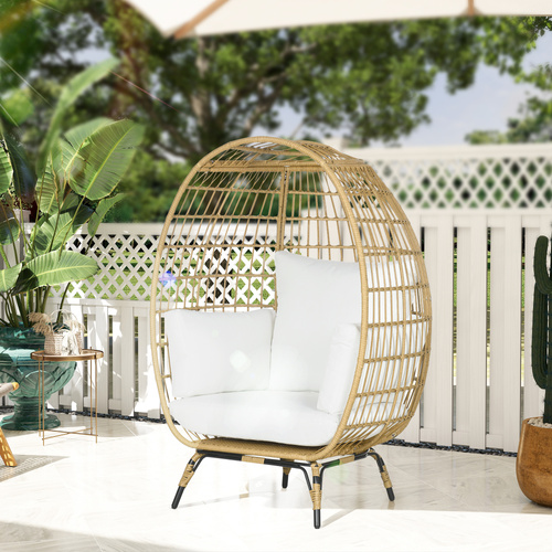 Outsunny Rattan Egg Chair with Cushions and Pillows, Khaki