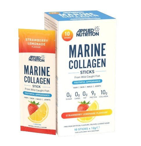 Applied Nutrition Marine Collagen Sticks Strawberry Lemonade Powder For Skin Hair and Joints 10 x 12g