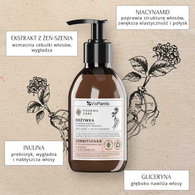 Vis Plantis Pharma Care Żeń-szeń i Niacynamid Odżywka do Włosów Cienkich 300ml Best Before 21.02.26
