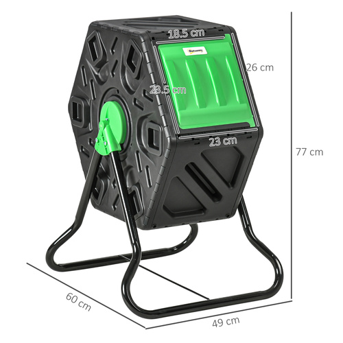Outsunny 65L Garden Compost Bin, Single Chamber Rotating Composter, Compost Maker with 24 Ventilation Openings and Steel Legs