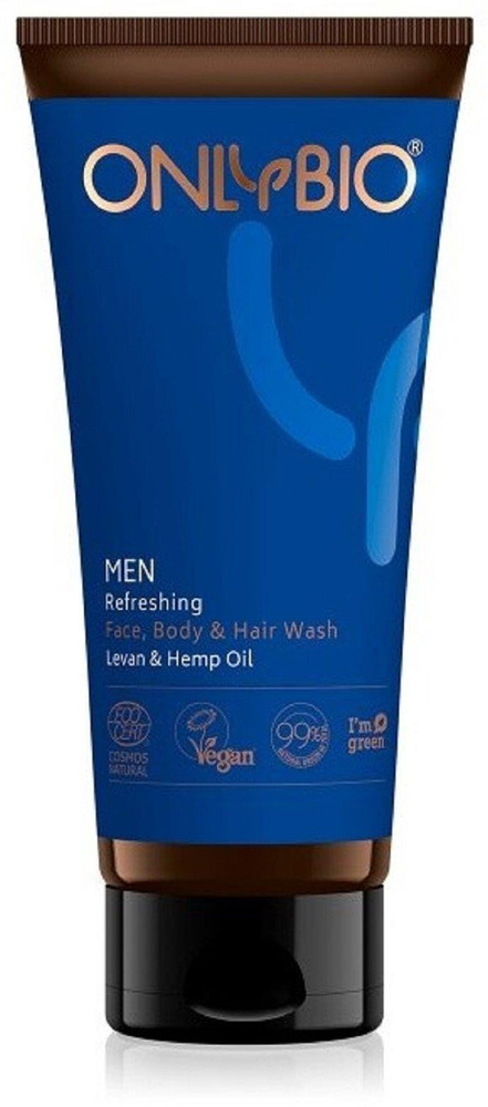 OnlyBio Men Odświeżający Żel do Mycia Twarzy Ciała i Wlosów dla każdego Rodzaju Skóry 200ml