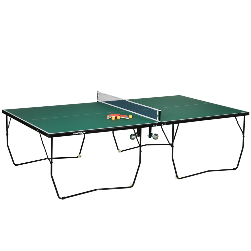 SPORTNOW 9FT Folding Tennis Table, with 8 Wheels, for Indoor Use, Green
