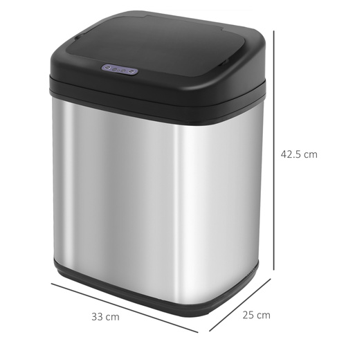 HOMCOM 20L LUXURY Automatic Sensor Dustbin Kitchen Waste Bin Rubbish Trashcan Auto Dustbin Stainless Steel with Bucket 33*25*42.5CM