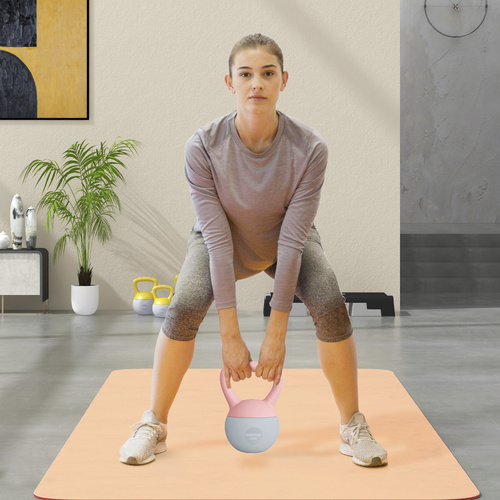 SPORTNOW 6KG Soft Kettlebell, Kettlebell with Non-Slip Handle for Home Gym, Weight Lifting, Strength Training, Pink/Grey