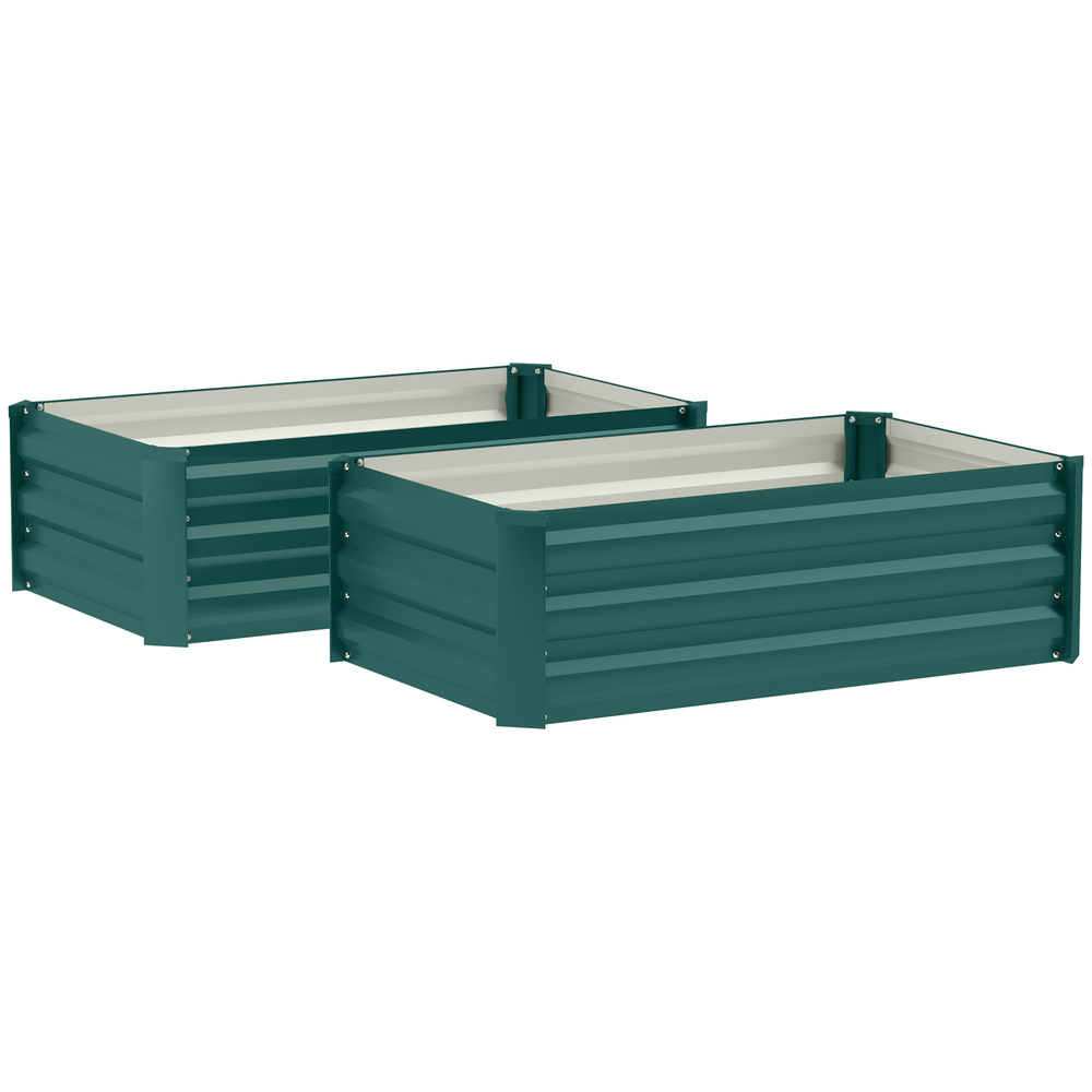 Outsunny Set of Two 100 x 60cm Steel Planter Boxes -Green