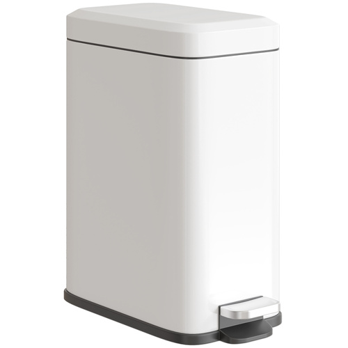 HOMCOM 5L Rectangular Compact Bin Steel Body Removable Bucket Quiet-Close Lid w/ Pedal Lid Rubbish Trash Can Home Office Bedroom Bathroom Living Room Garbage Tidy Clean White