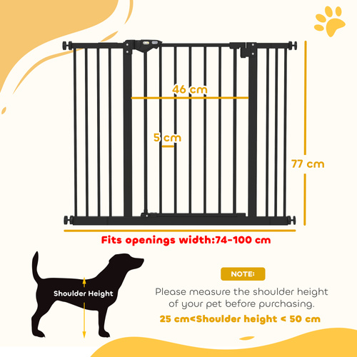 PawHut Adjustable Safety Gate w/ Two Extensions, Four Adjustable Screws, Black