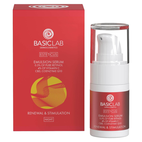 BasicLab Dermocosmetics Esteticus Serum z 0.5% Czystego Retinolu na Noc Przeciwzmarszczkowe 15ml