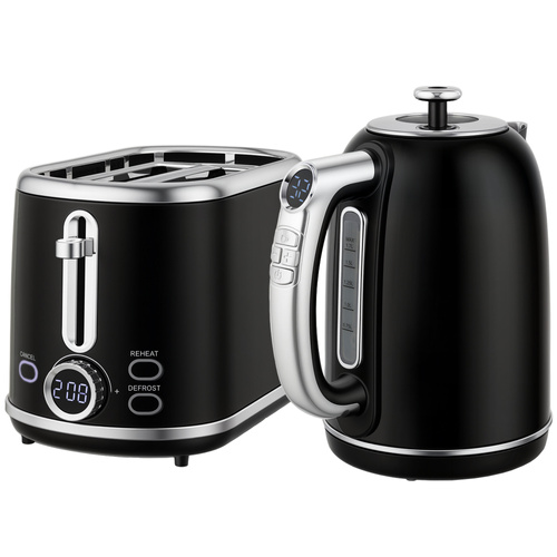 HOMCOM Polished Retro 40-100°C Kettle and Toaster Set - Black