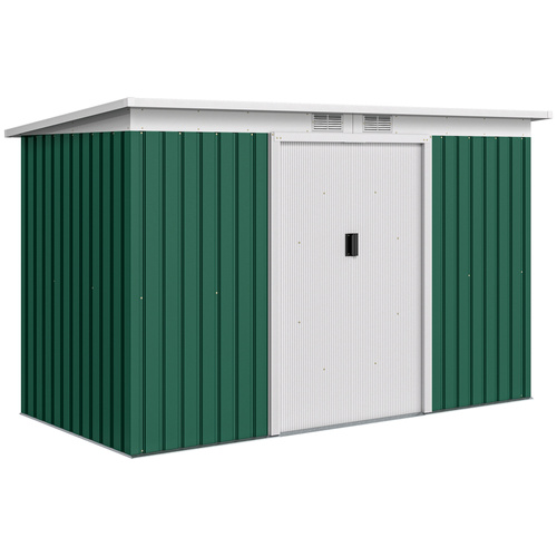 Outsunny 9ft x 4ft Metal Garden Shed, Outdoor Tool House with Foundation Kit, Ventilations and Double Doors, Deep Green