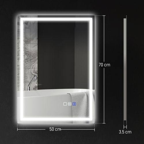 HOMCOM 70 x 50 cm Bluetooth Bathroom Mirror - Silver-Tone