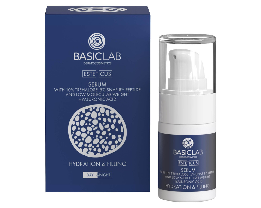 BasicLab Serum with Trehalose 10% and 5% Peptide Moisturizing and Filling for Day and Night 15ml