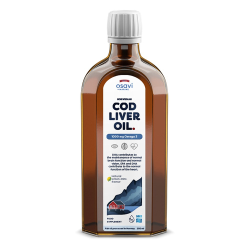 Osavi Norweski Tran z Dorsza 1000mg Omega 3 o Smaku Cytrynowo-Miętowym 250ml